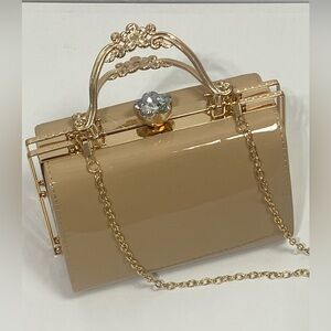 Luxury PU Leather Evening Bag W/Removable Chain Strap Rhinestone Clasp Clutch